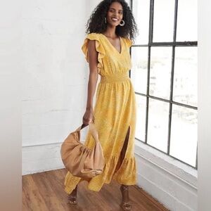 Express Yellow Ruffle Maxi Dress